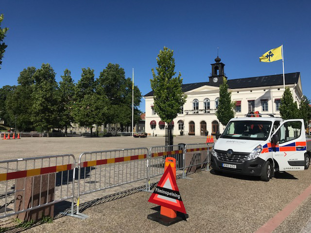 Avstängning i samband med filminspelning av Tårtgeneralen vid rådhuset i Köping